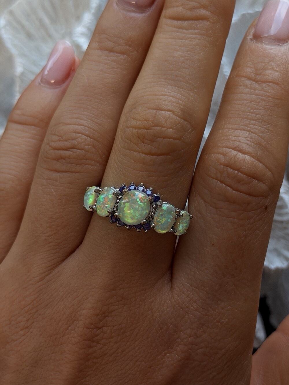 925 Sterling Silver Opal & Amethyst Ring Size 8